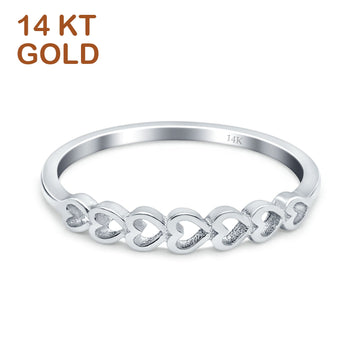14K White Gold Hearts Band Simple Wedding Engagement Ring (3mm)